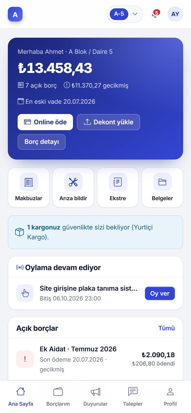 Maks Site ve Apartman Yönetim Programı mobil ekran