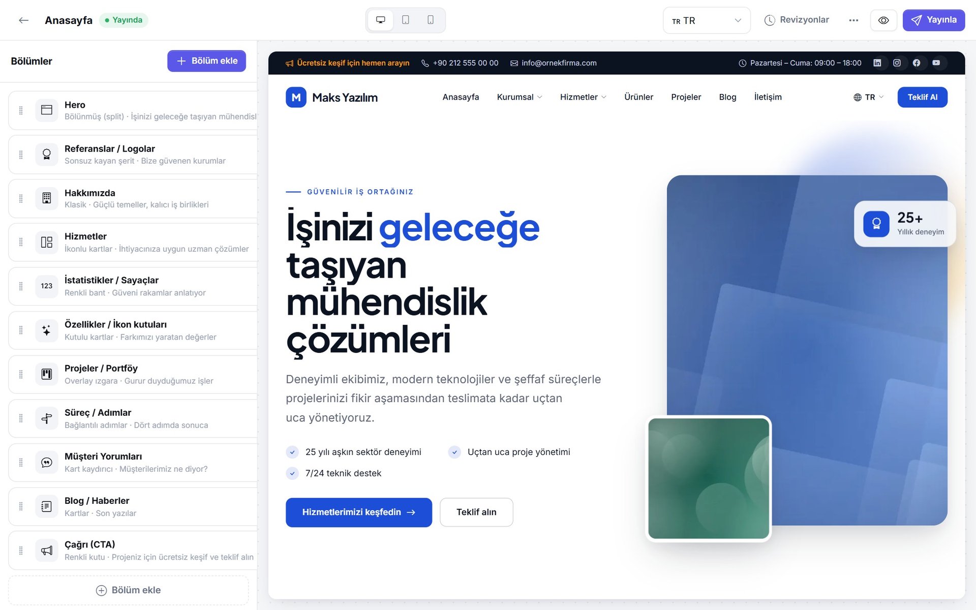 Sürükle-bırak sayfa oluşturucu